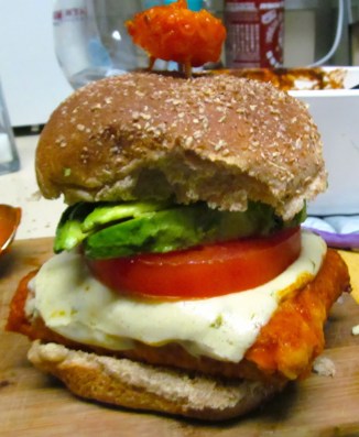 buffalo tempeh burger chicken avocado tomato havarti cheese buffalo tempeh burger chicken avocado tomato havarti cheese